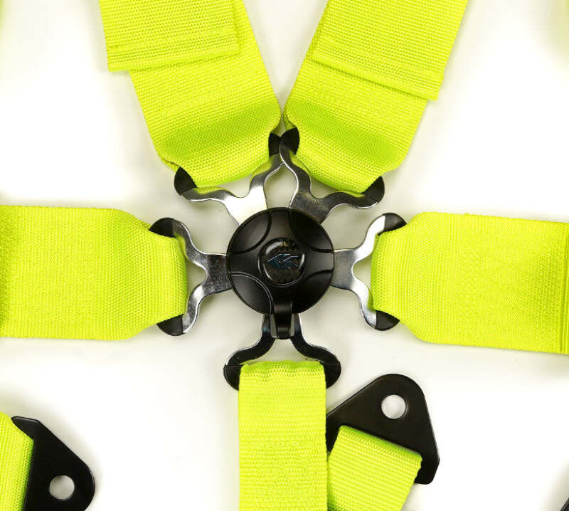 NRG SFI 16.1 5Pt 3 Inch Seat Belt Harness with Pads / Cam Lock - Neon Green - SBH-B6PCNG Photo - Close Up