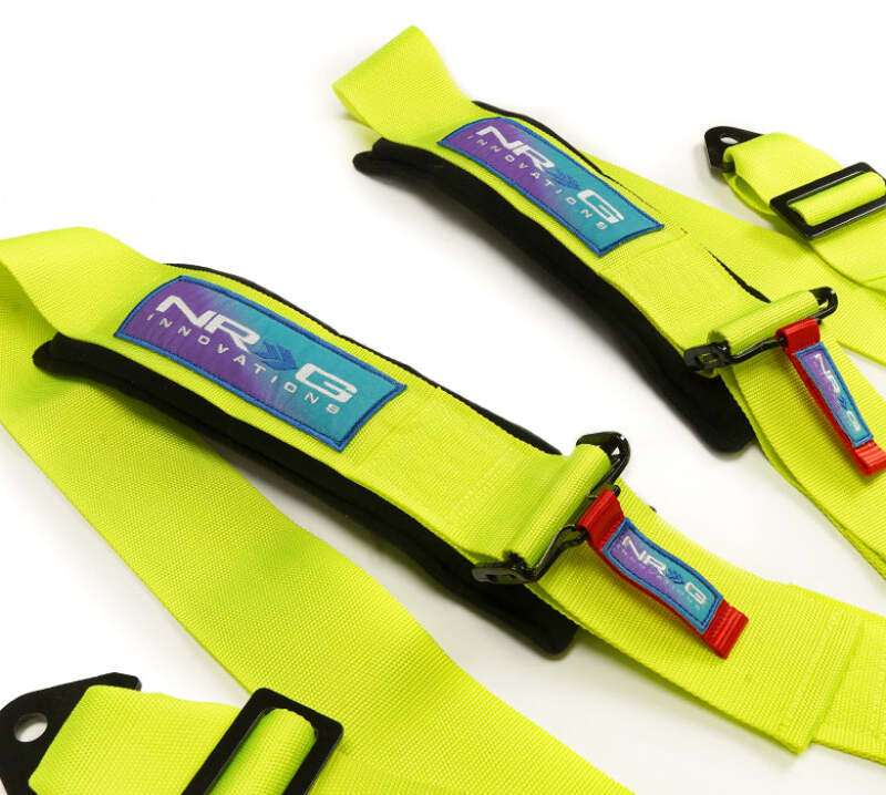 NRG SFI 16.1 5Pt 3 Inch Seat Belt Harness with Pads / Cam Lock - Neon Green - SBH-B6PCNG Photo - Close Up