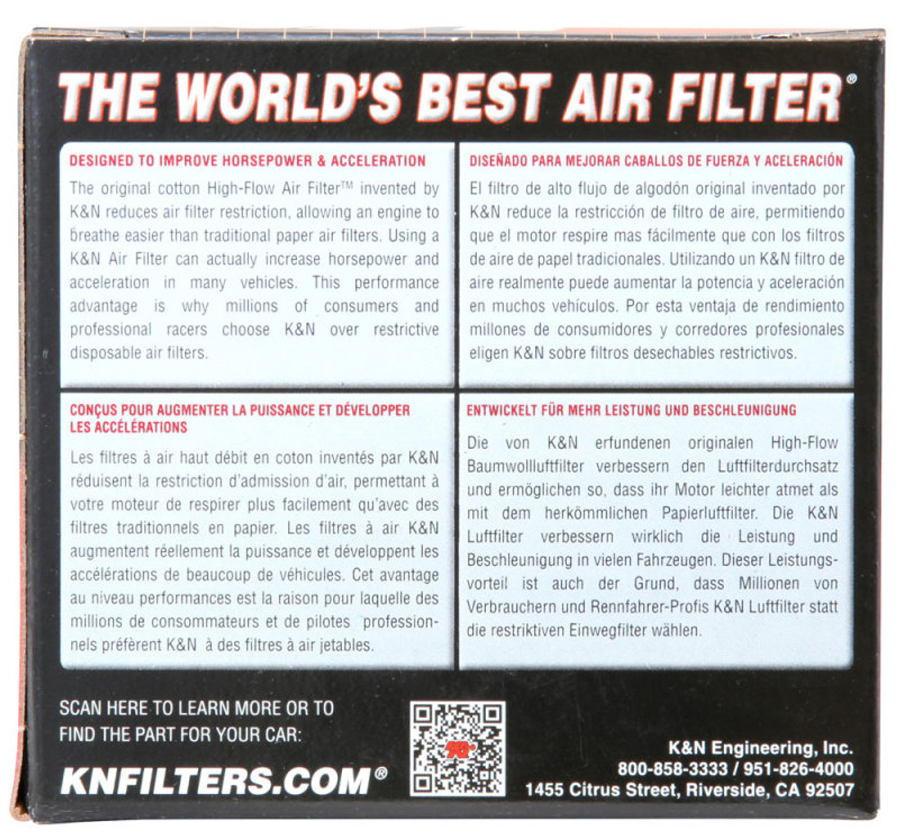 K&N 1-3/4in FLG 4 X 2-7/8in B 3 X 2in T 2-3/4in L Universal Clamp-On Air Filter - RC-2450 Photo - in package