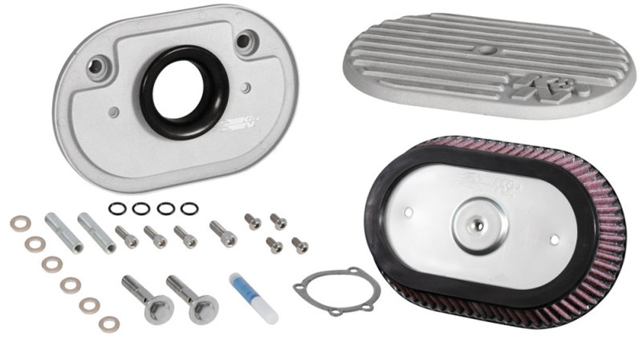 K&N Street Metal Intake System Side Draft Dyna/Softail Silver Intake System-Harley Davidson - RK-3953S Photo - out of package