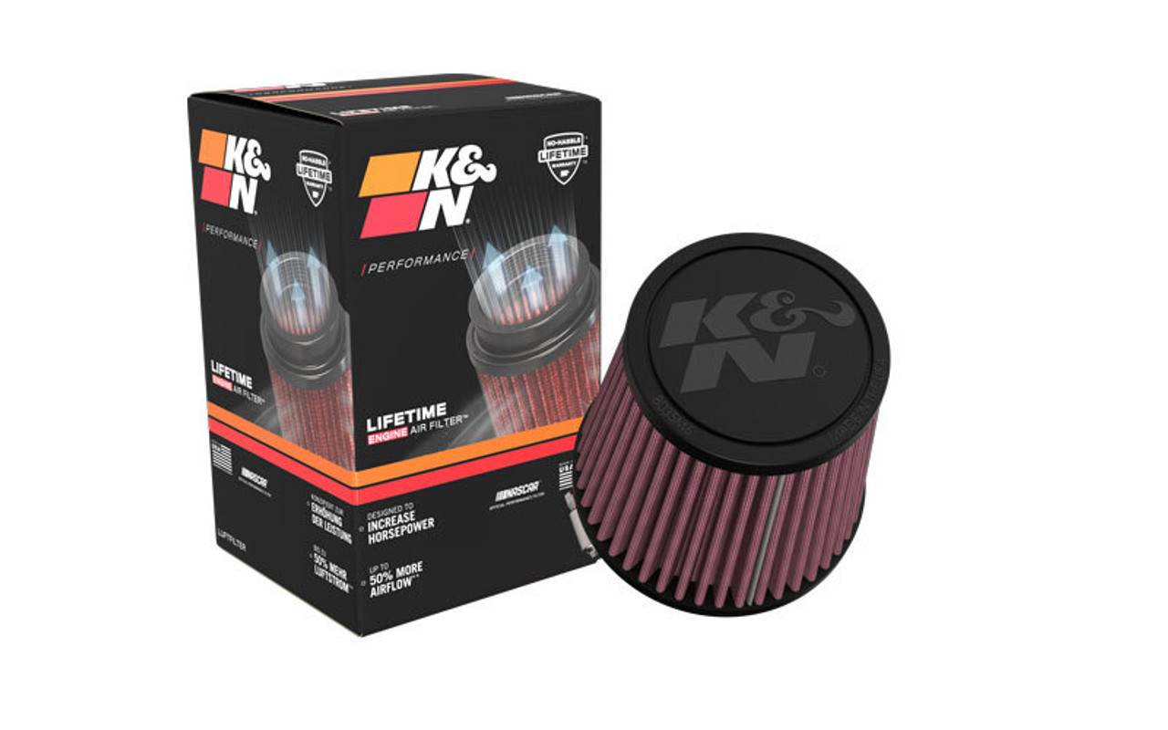 K&N Universal Clamp-On Air Filter 3in FLG /4 1/2in B / 3 1/2in T / 4 3/8in H - RU-9410 Photo - out of package