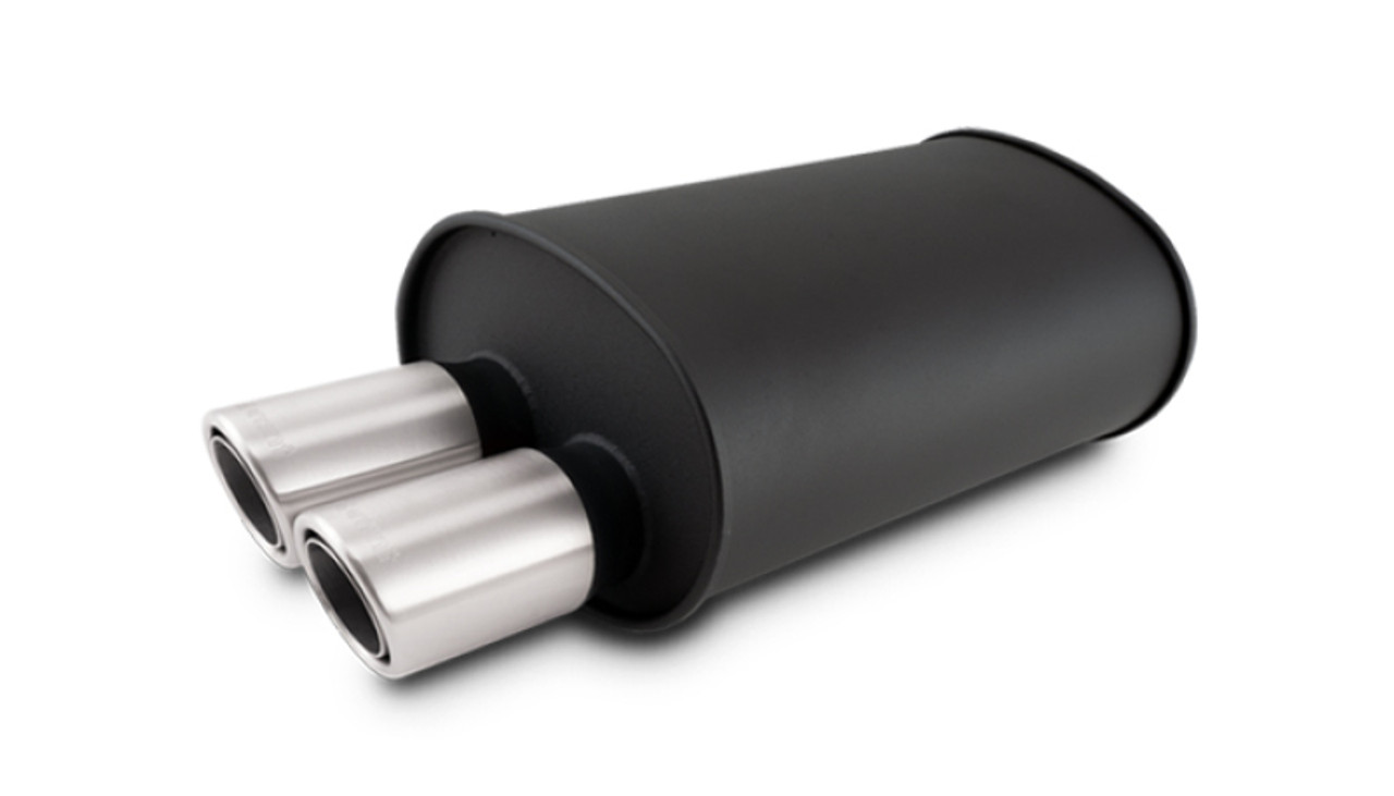 Vibrant STREETPOWER Blk Oval Muffler w/Dual Offset Tip 3in Inlet ID 3in Tip OD 9.5in x 6.75in x 15in - 12316 Photo - Primary