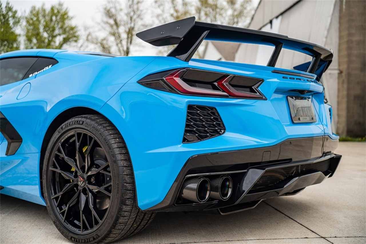 Corsa 20-23 Chevrolet Corvette C8 RWD 3in Valved Cat-Back w/ 4.5in Carbon Fiber Black PVD - 21100CFBLK Photo - Mounted