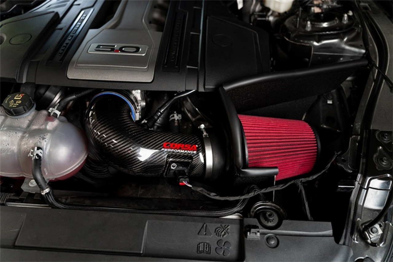 Corsa 2018+ Ford Mustang GT 5.0L V8 DryTech 3D Open Element Carbon Fiber Air Intake - Black - 44006D Photo - Mounted