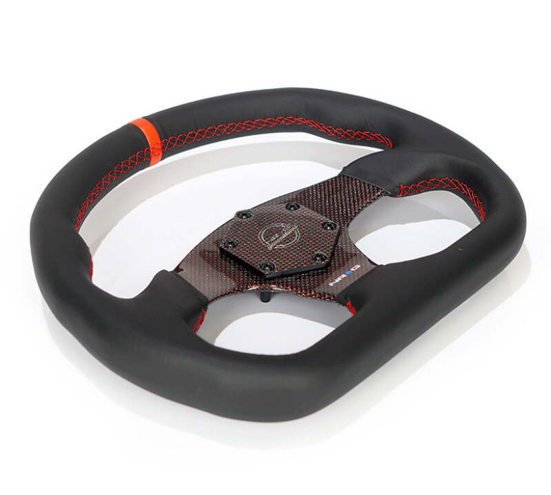 NRG Carbon Fiber Flat Bottom Steering Wheel (320mm) Red CF Center w/Red Stitch/Center Mark - RST-024CF/RD Photo - Close Up