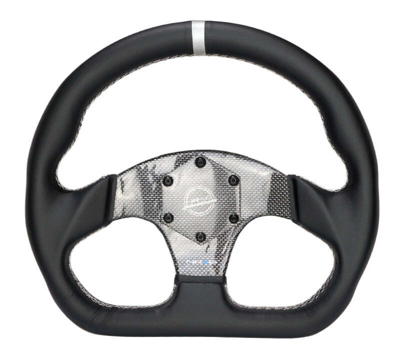 NRG Carbon Fiber Flat Bottom Steering Wheel (320mm) Silver CF Center w/Silver Stitch/Center Mark - RST-024CF/SL Photo - Close Up