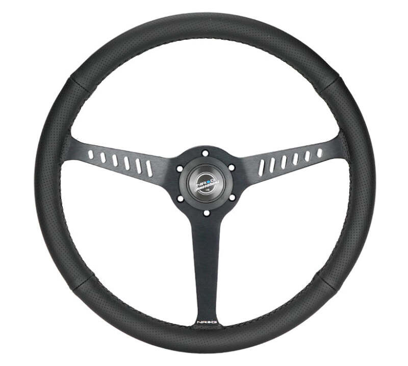 NRG Reinforced Stealth Wheel (380mm) 3 Spoke Center 1in Deep Dish - Perforated Leather Black Stitch - RST-380-STL-B Photo - Primary