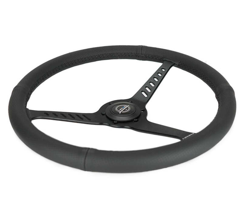 NRG Reinforced Stealth Wheel (380mm) 3 Spoke Center 1in Deep Dish - Perforated Leather Black Stitch - RST-380-STL-B Photo - Close Up