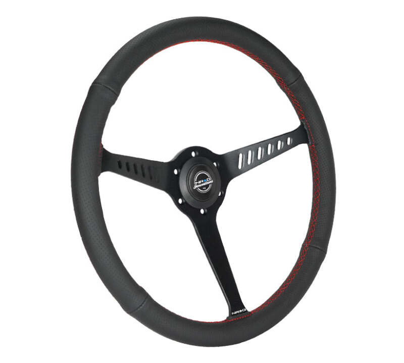 NRG Reinforced Stealth Wheel (380mm) 3 Spoke Center - 1in Deep Dish - Perforated Leather Red Stitch - RST-380-STL-R Photo - Close Up