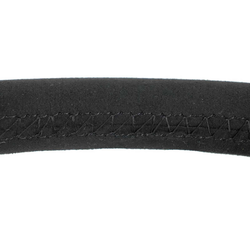 NRG Reinforced Stealth Wheel (380mm) 3 Spoke Center - 1in Deep Dish - Vegan Suede Red Stitch - RST-380-STL-SA Photo - Close Up