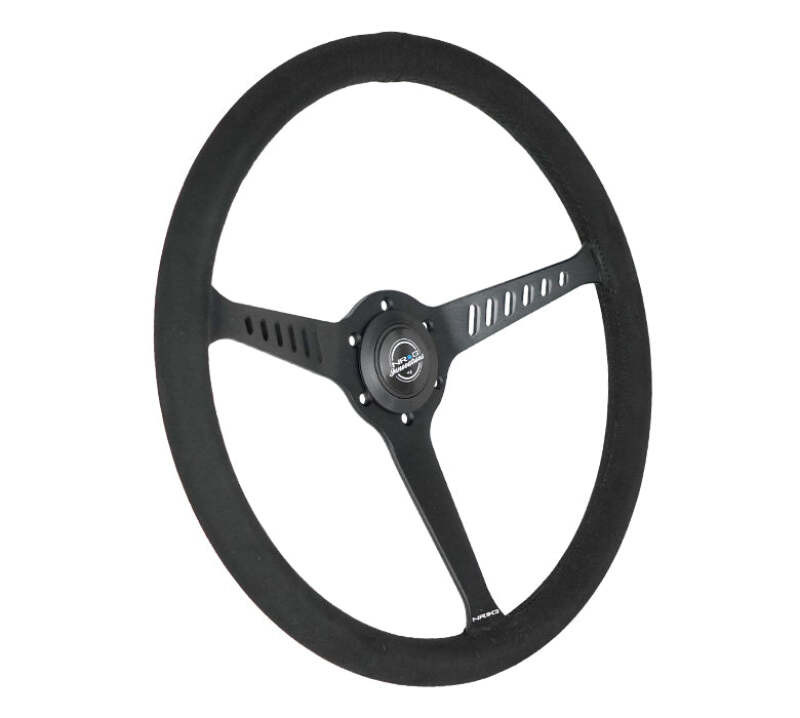 NRG Reinforced Stealth Wheel (380mm) 3 Spoke Center - 1in Deep Dish - Vegan Suede Red Stitch - RST-380-STL-SA Photo - Close Up