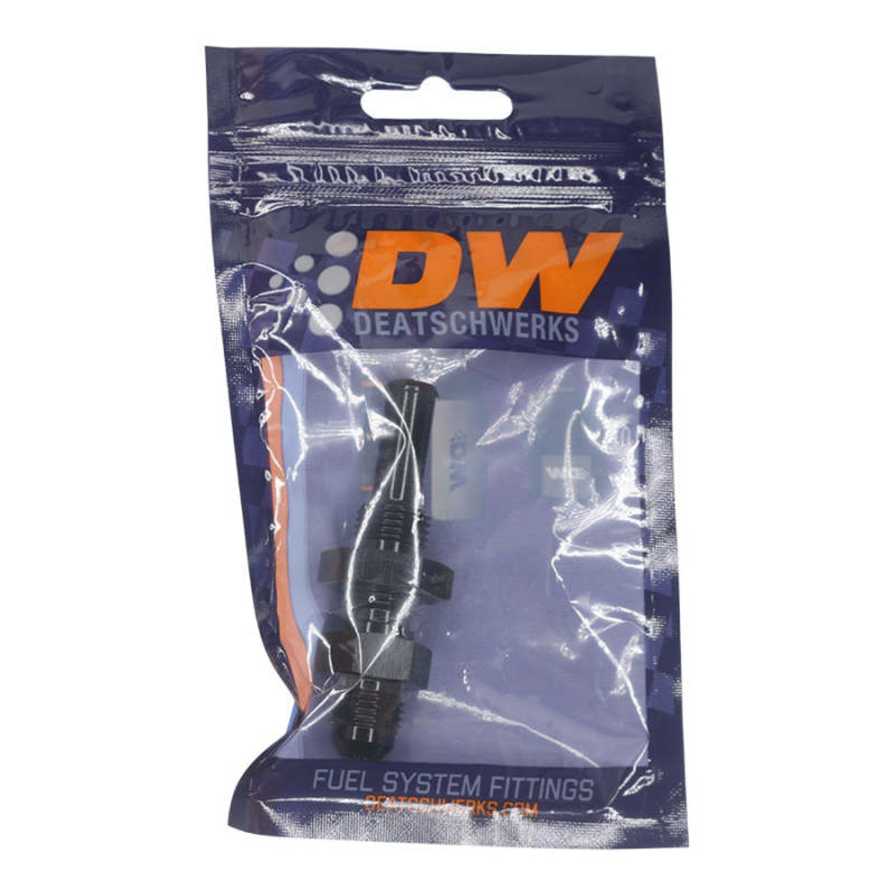 DeatschWerks 6AN Male Flare to Straight 3/8in Single Hose Barb - Anodized Matte Black - 6-02-0734-B Photo - lifestyle view