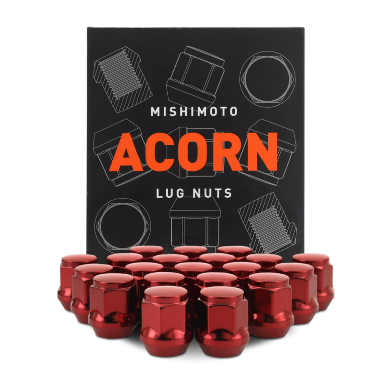 Mishimoto Steel Acorn Lug Nuts M12 x 1.5 - 20pc Set - Red - MMLG-AC1215-20RD Photo - Primary