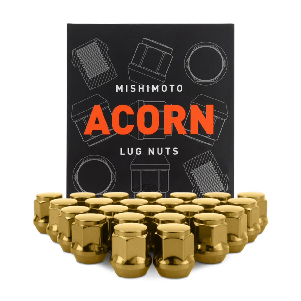 Mishimoto Steel Acorn Lug Nuts M12 x 1.5 - 24pc Set - Gold - MMLG-AC1215-24GD Photo - Primary