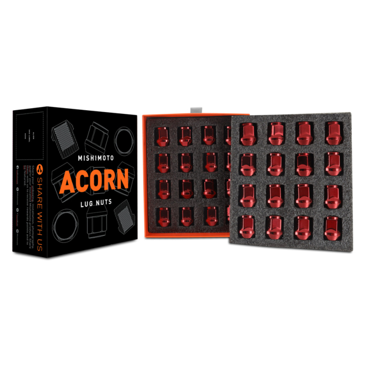 Mishimoto Steel Acorn Lug Nuts M14 x 1.5 - 32pc Set - Red - MMLG-AC1415-32RD User 1
