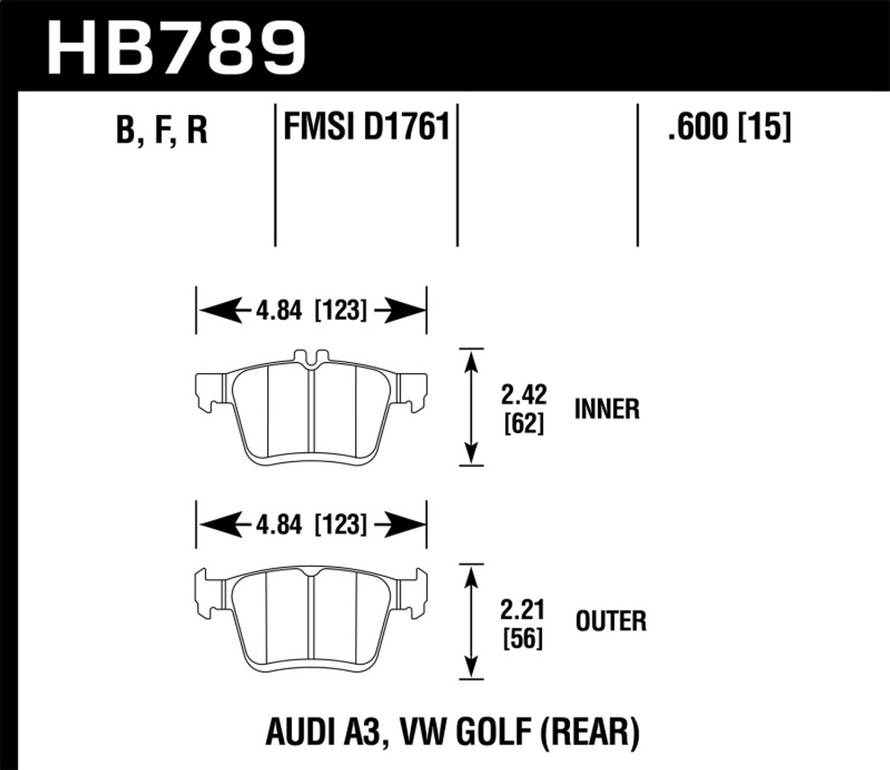Hawk 15-20 Audi A3 / 19-20 Volkswagen Jetta HP+ Street Rear Brake Pads - HB789N.600 Photo - Primary