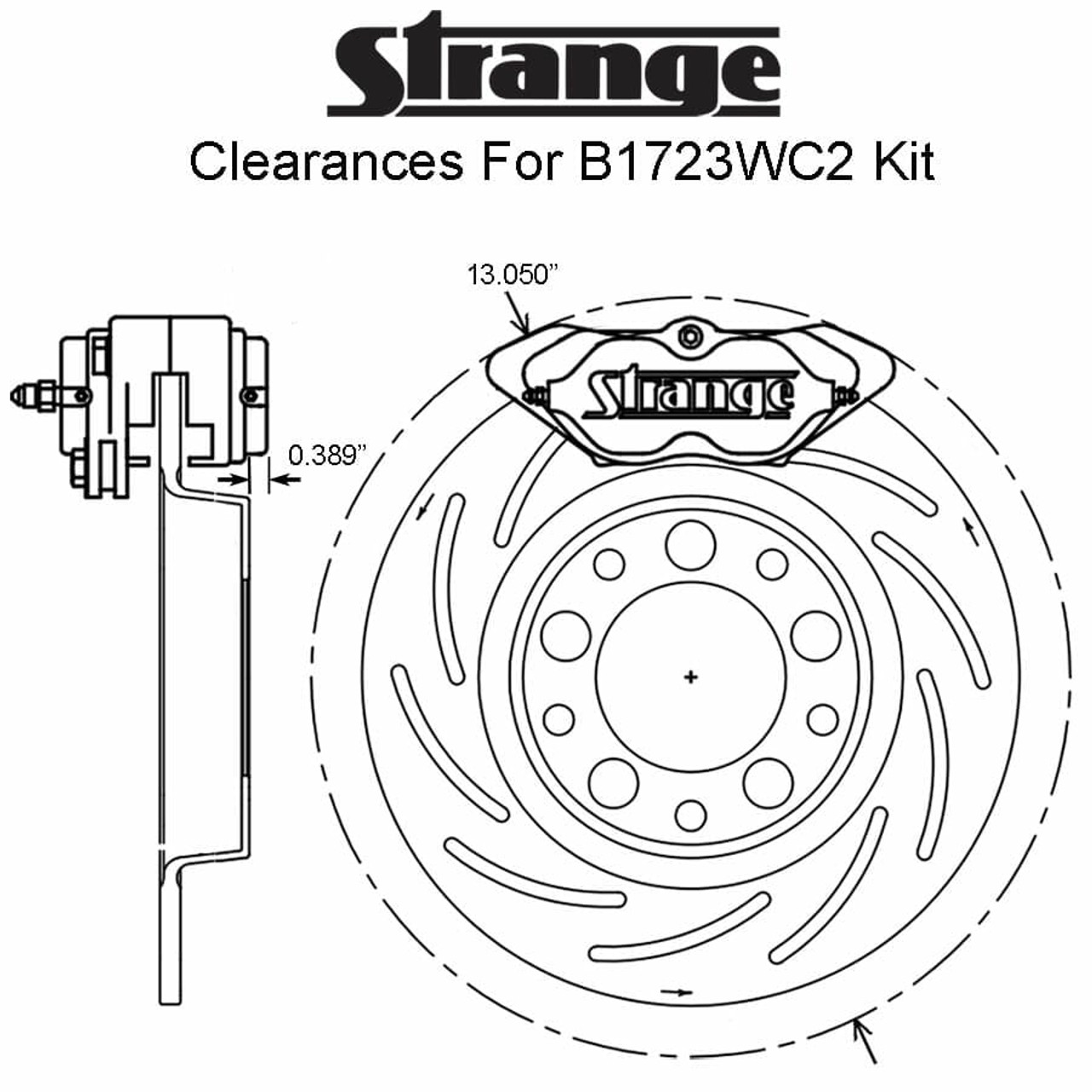 Strange Pro II Rear Brake Kit For 2015-2020 Mustang GT 2 Pc Rotors, 4 Piston Calipers & DTC-30 Semi Metallic Pads