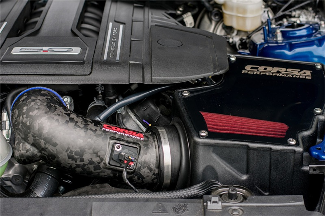 Corsa 18-23 Ford Mustang GT 5.0L V8 Forged Carbon Fiber Air Intake w/ DryTech 3D No Oil - 44007D-MF Photo - Mounted