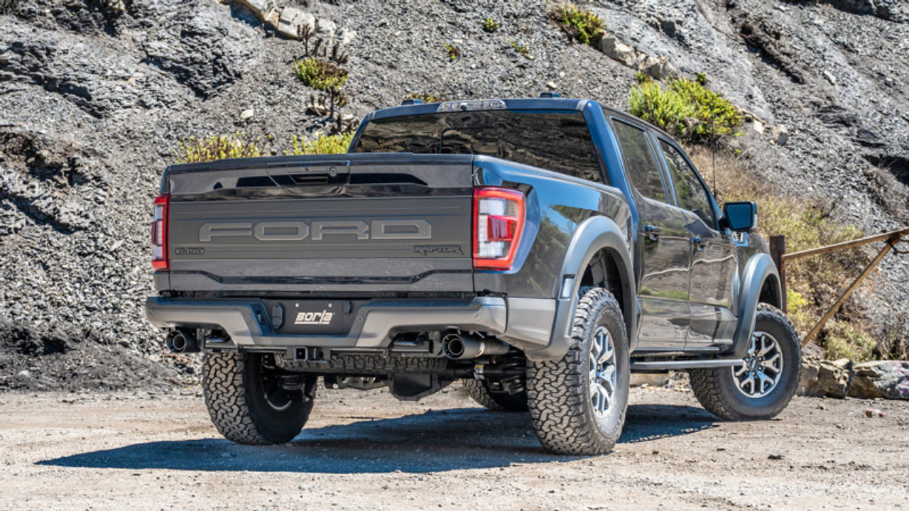 Borla 21-23 Ford Raptor 3in Tail Pipe Kit 4.5in Tip - Carbon Fiber Black Anodized - 60727CFBA Photo - lifestyle view