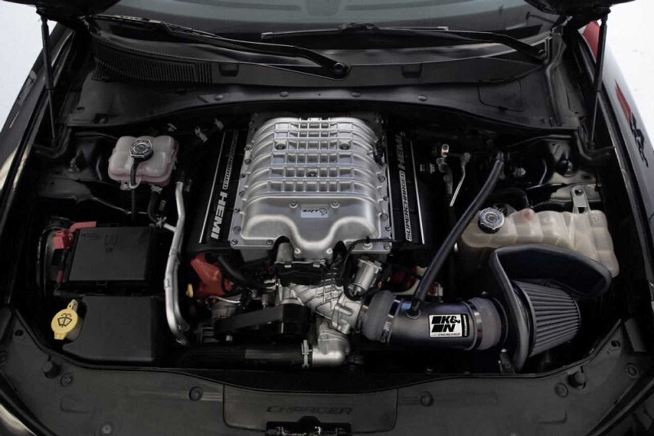 K&N 17-23 Dodge Charger/Challenger Hellcat SC 6.2L V8 DRYFLOW Performance Air Intake System - 30-2553TTK Photo - Mounted