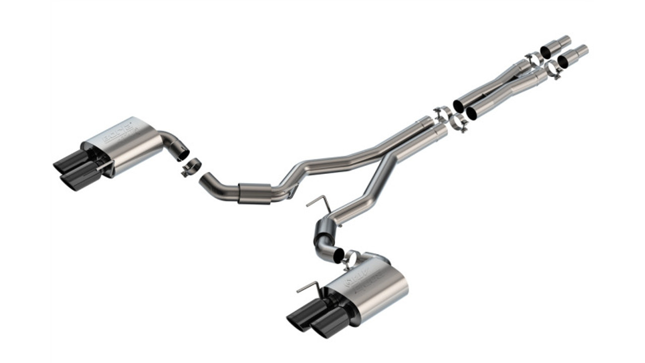 Borla 2024 Ford Mustang GT 5.0L V8 3 in ATAK Catback Non-Active Exhaust- Black Chrome Quad Tip - 140970BC Photo - Primary