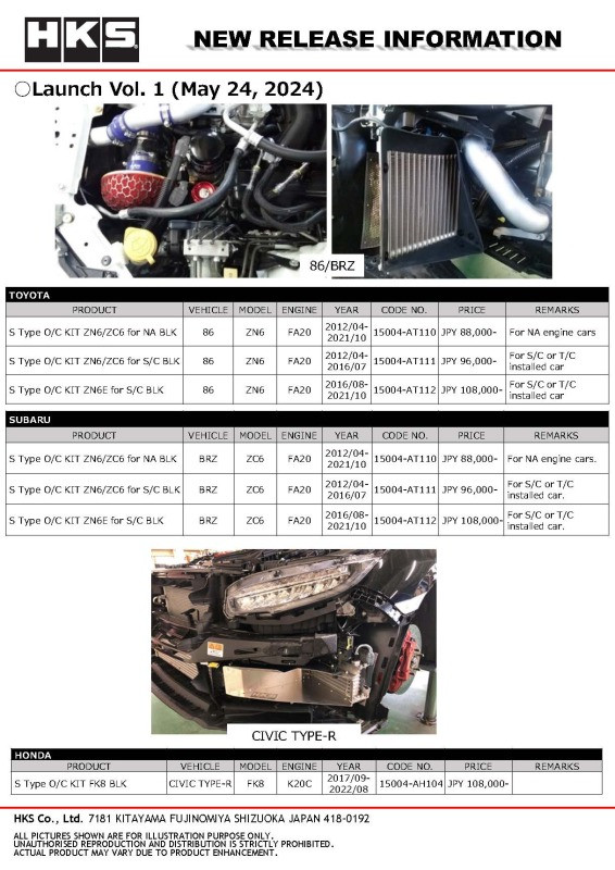 HKS S-Type O/C KIT FK8 CIVIC TYPE-R BLK - 15004-AH104 Photo - Close Up