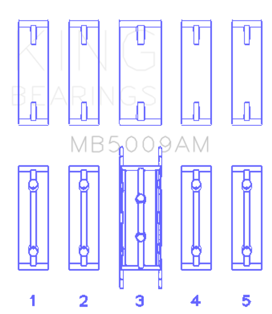 King Engine Bearings Ford Fiesta 1.25I (ZETec/Ecoboost 1.6) (Size +0.50mm) Main Bearing Set - MB5009AM0.5 Photo - Primary