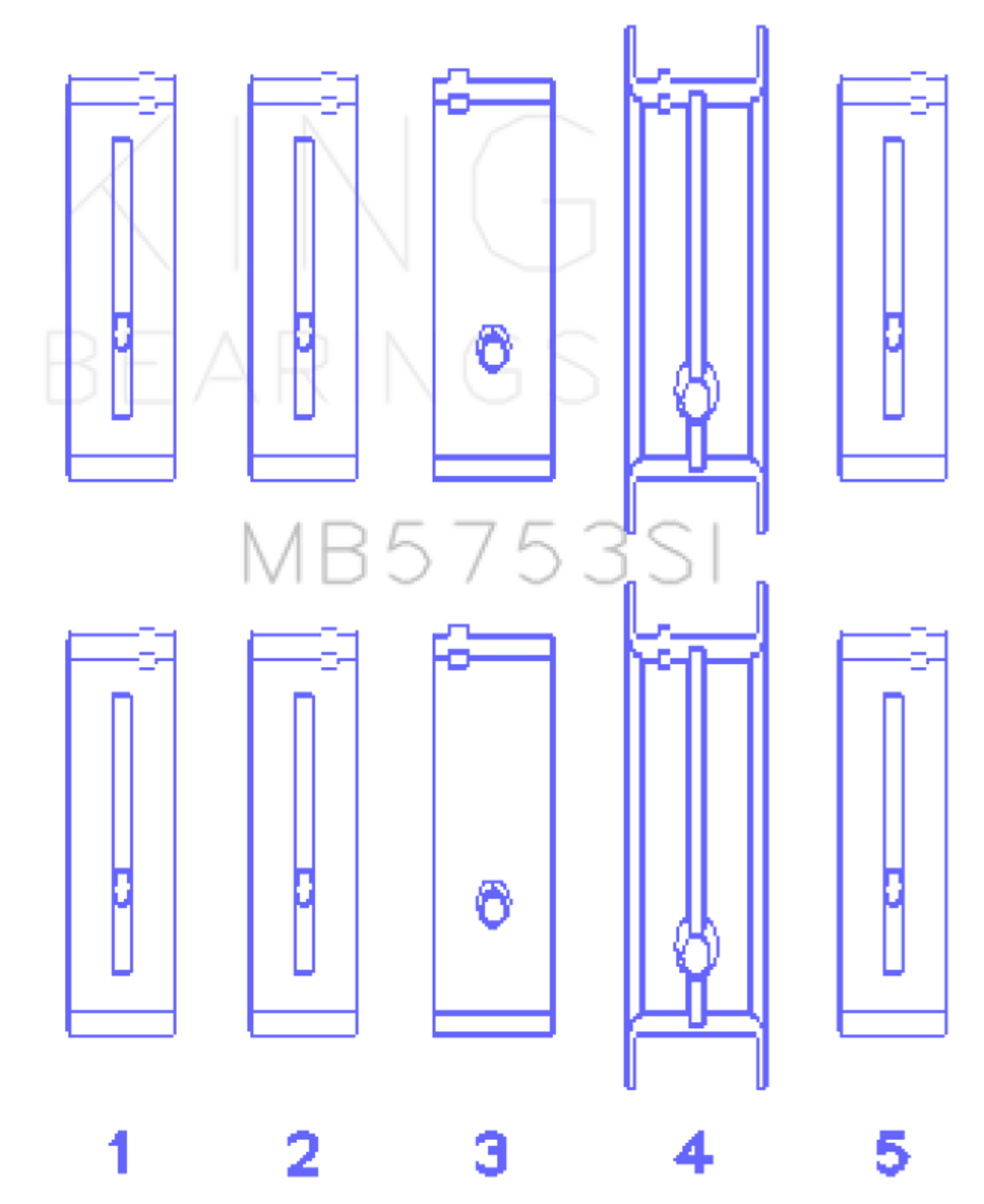 King Engine Bearings ChevrolET/Isuzu Ohv Ln2 Fl O/S 010 (Size +0.50mm) Main Bearing Set - MB5753SI0.5 Photo - Primary