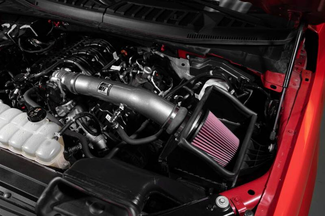 K&N 18-24 Ford F150 3.3L V6 Performance Air Intake System w/ Red Air Filter - 77-2619KC Photo - Mounted