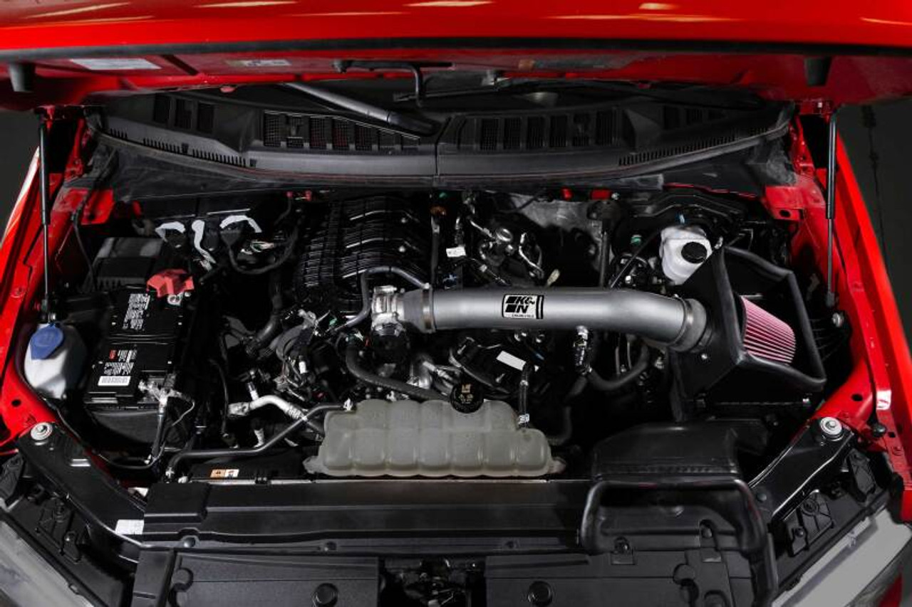 K&N 18-24 Ford F150 3.3L V6 Performance Air Intake System w/ Red Air Filter - 77-2619KC Photo - Mounted