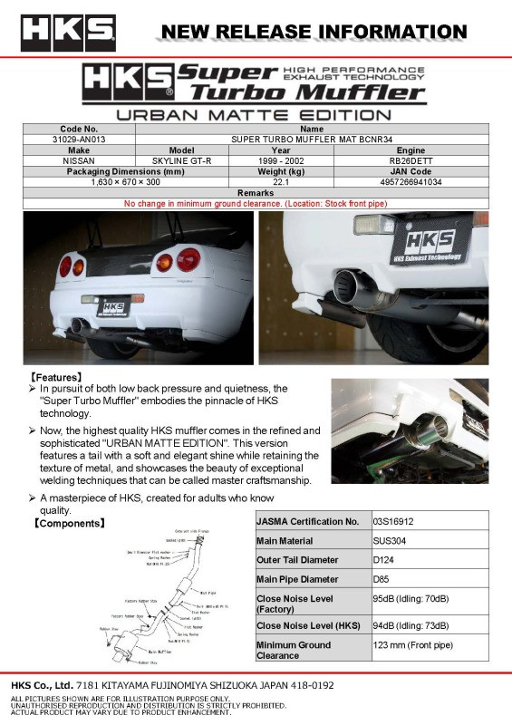 HKS 99-02 Nissan Skyline GT-R GF-BNR34 RB26DETT URBAN MATTE Edition Super Turbo Muffler - 31029-AN013 Photo - Close Up