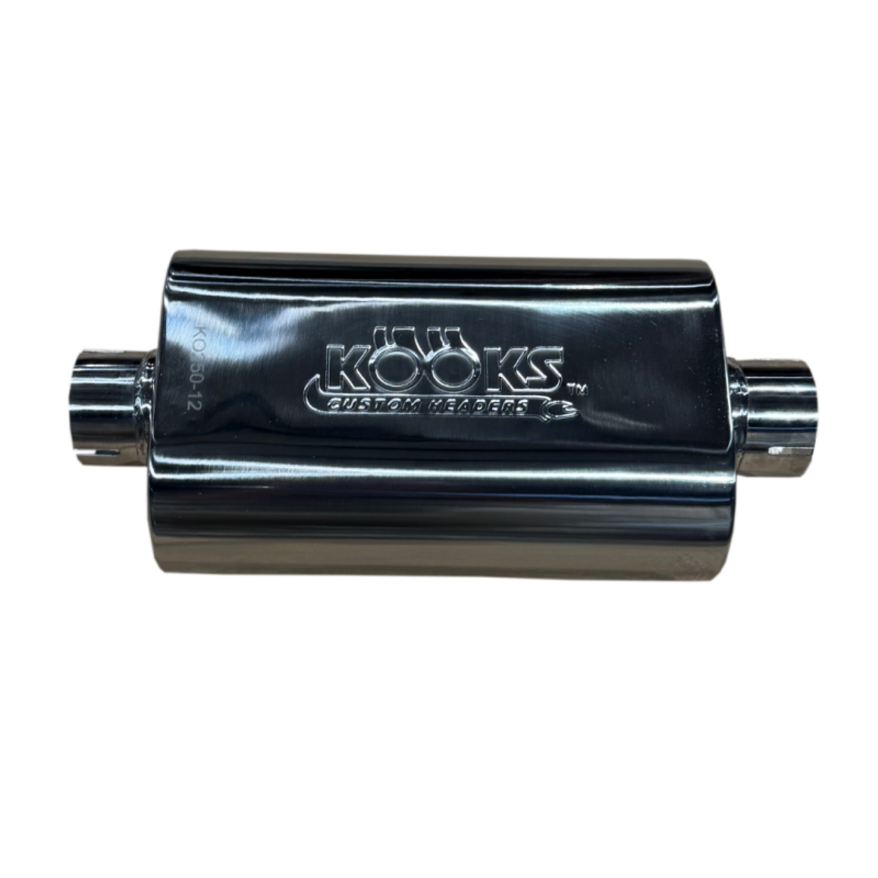 Kooks 2.5in Oval Clamp In Muffler 12in Long Body Polished Stainless Steel - KO250-12-CI Photo - Unmounted
