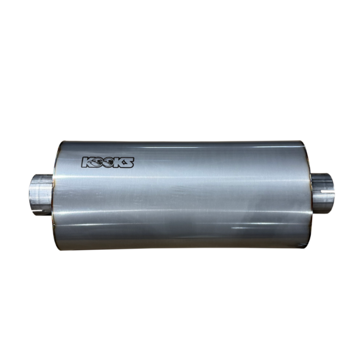 Kooks 3in Oval Clamp In Center/Center Muffler 18in Long Body Polished Stainless Steel - MUF-019-CI Photo - Unmounted