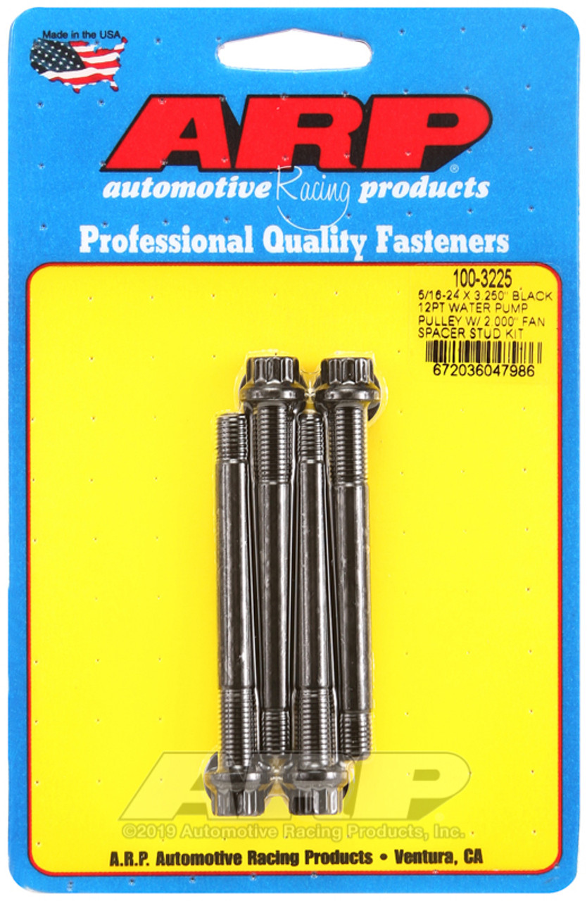 ARP 5/16-24 X 3.250 black 12pt water pump pulley w/ 2.000in fan spacer stud kit - 100-3225 Photo - Primary