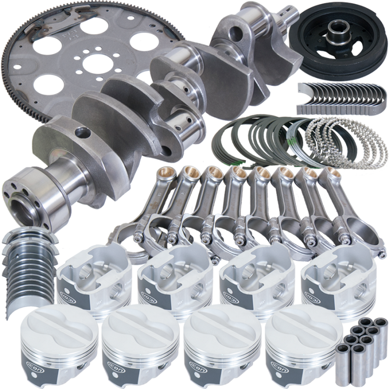 Eagle Chevy 350 1Pc 3.750in Crank 5.700in I-Beam Rod 4.000in Pistons 153 Tooth FP Balanced Assembly - B13009L00053 Photo - Primary