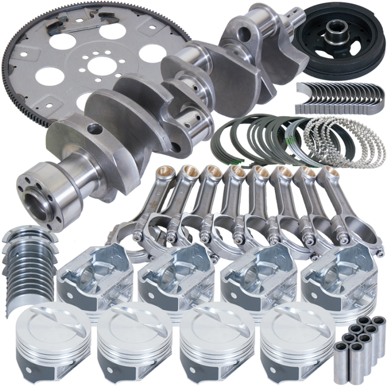 Eagle Chevy 350 1Pc 3.750in Crank 5.700in I-Beam Rods 4.000in Pistons 168 Tooth FP Balanced Assembly - B15404L00068 Photo - Primary