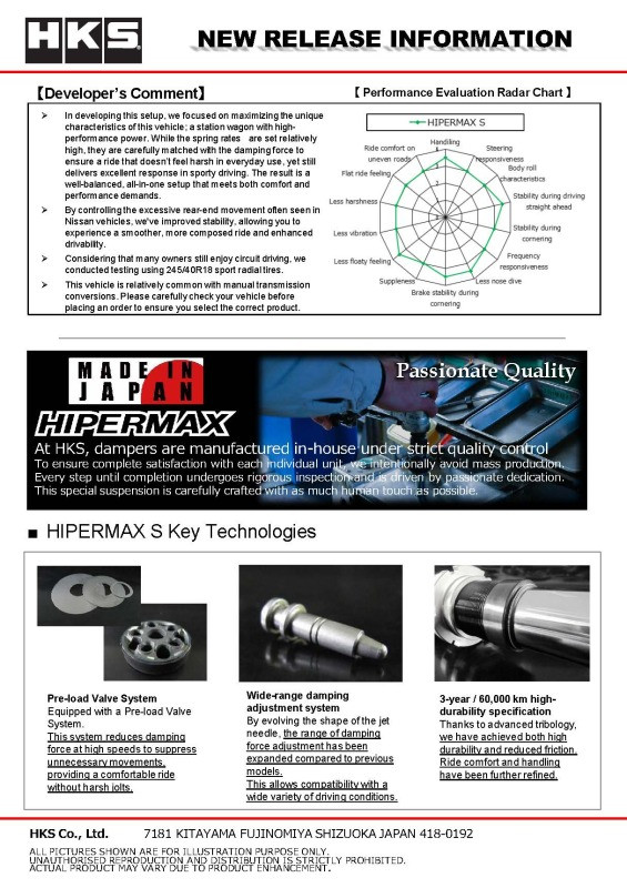 HKS HIPERMAX S WGNC34 AT FULL KIT (4WD AT Model ONLY - NOT compatible with RWD Models) - 80300-AN021 Photo - Close Up