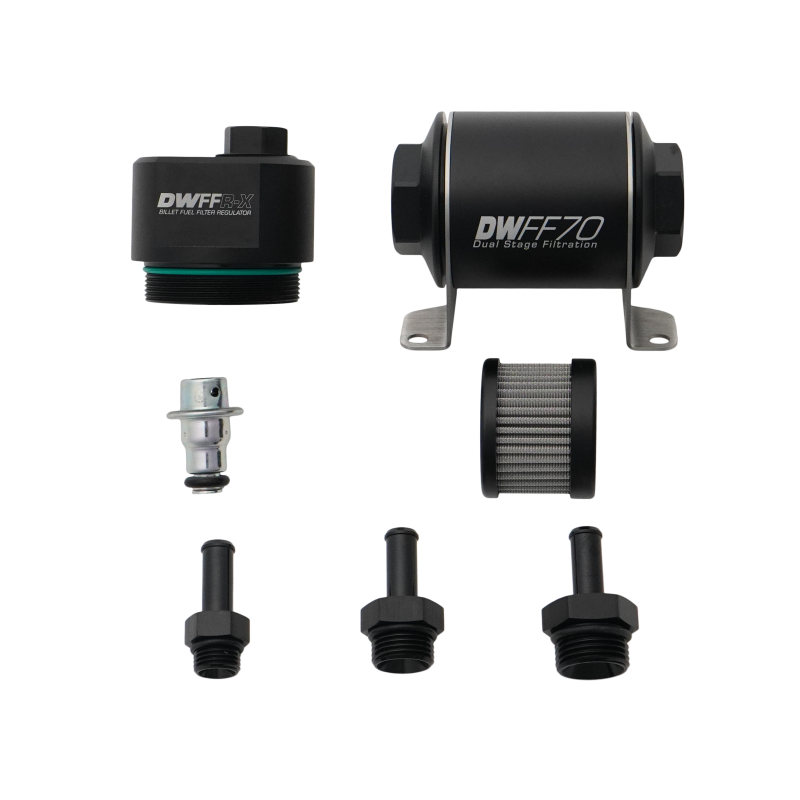 DeatschWerks DWFFR-X 70mm Billet Fuel Filter Regulator - 10 Micron with 3/8in Fittings - 8-FFR-070-010K-38 Photo - Primary