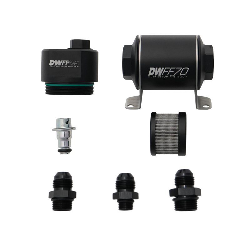 DeatschWerks DWFFR-X 70mm Billet Fuel Filter Regulator - 10 Micron with 8AN Fittings - 8-FFR-070-010K-8 Photo - Primary