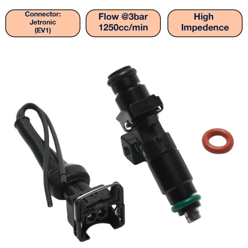 DeatschWerks Universal 1250cc Single Fuel Injector / 60mm Length / 14mm O-Ring Seals - DW1250-60-14-14-1 Photo - Primary