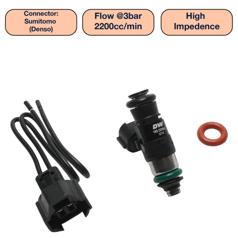 DeatschWerks Universal 2200cc Single Fuel Injector / 34mm Length / 14mm O-Ring Seals - DW2200-34-14-14-1 Photo - Primary