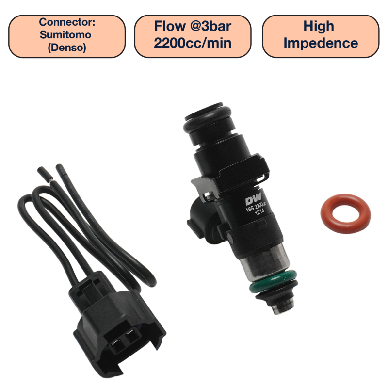 DeatschWerks Universal 2200cc Single Fuel Injector / 48mm Length / 14mm O-Ring Seals - DW2200-48-14-14-1 Photo - Primary