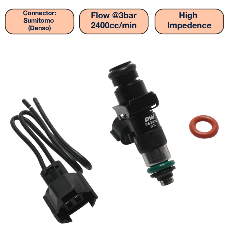 DeatschWerks Universal 2400cc Single Fuel Injector / 48mm Length / 14mm O-Ring Seals - DW2400-48-14-14-1 Photo - Primary