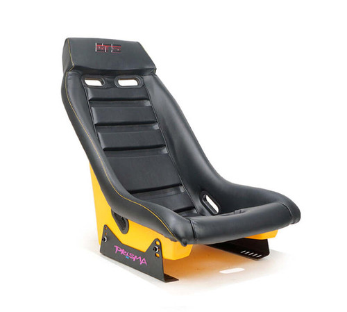 NRG GT Retro Bucket Seat - Black PVC Leather Yellow Stitching Yellow Glitter Fiberglass Back - PRI-100BK-ARCADE Photo - Primary