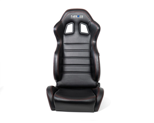 NRG Reclinable Racing Seats (Pair) Black Leather w/NRG Logo Red Stitch - RSC-208-1L/R Photo - Close Up