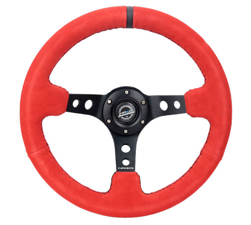 NRG Reinforced Steering Wheel (350mm / 3in. Deep) Red Suede w/Black Stitch - RST-006S-RR-B Photo - Primary