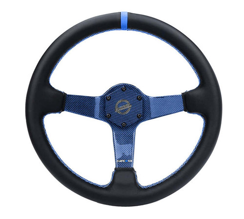 NRG Reinforced Steering Wheel (350mm) Blue Carbon Fiber Center - Blue Stitching & Center Mark - RST-036CF-BL Photo - Primary