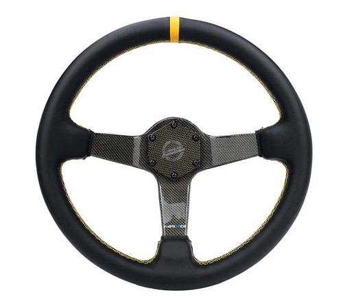 NRG Carbon Fiber Steering Wheel (350mm) Leather Trim w/Gold Stitching/Center Mark - RST-036CF-GD Photo - Primary
