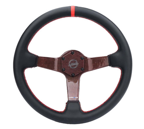 NRG Carbon Fiber Steering Wheel 350mm 3in Deep Red Carbon Fiber Red Stiching Red Center Mark Leather - RST-036CF-RD Photo - Primary