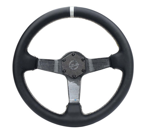 NRG Carbon Fiber Steering Wheel (350mm) Silver Carbon Fiber Center - Silver Stitching & Center Mark - RST-036CF-SL Photo - Primary